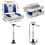 Darrahopens Outdoor Recreation > Boating > Boating Accessories Seamanship 2X Folding Boat Seats with 2X Adjustable Pedestals 55–75cm Marine Swivel Low Back 13cm Padding White Blue