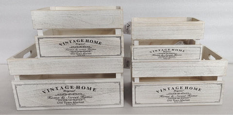 Darrahopens Outdoor Recreation > Boating > Boating Accessories Set 4 Vintage Home Wood Crate White Wash 40x20cm