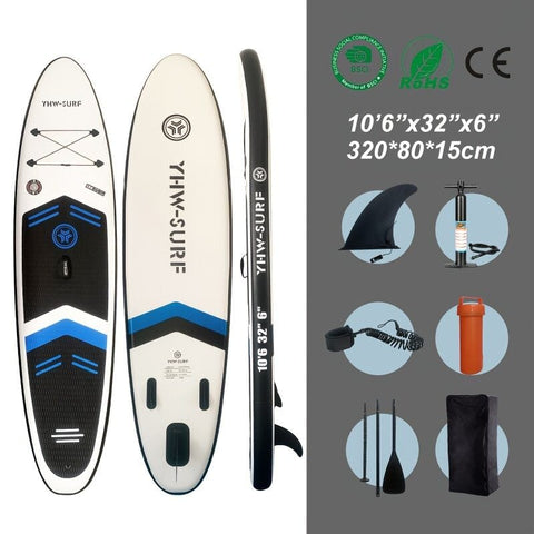 Darrahopens Outdoor Recreation > Boating > Canoes & Kayaks Inflatable vertical paddle set for water sports and surfing-including air pump, paddle, rope, backpack, fin box and maintenance tools.