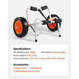Darrahopens Outdoor Recreation > Boating > Canoes & Kayaks VEVOR Kayak Cart, 113.4 kg Load Capacity, Foldable Kayak Trolley with 25.4 cm Solid Rubber Tires & 1 Ratchet Strap, Paddle Board Trolley for Carrying Kayaks, Canoes, Paddleboards, Float Mats,Jon Boats