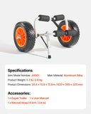 Darrahopens Outdoor Recreation > Boating > Canoes & Kayaks VEVOR Kayak Cart, 90 kg Load Capacity, Foldable Kayak Trolley with 25.4 cm Solid Rubber Tires & 1 Ratchet Strap, Paddle Board Trolley for Carrying Kayaks, Canoes, Paddleboards, Float Mats, Jon Boats