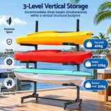 Darrahopens Outdoor Recreation > Boating > Canoes & Kayaks Weisshorn Kayak Storage Rack 3-Tier Canoe SUP Paddleboard Garage 80kg Casters In Australia - Darrahopens