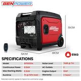 Darrahopens Outdoor Recreation > Camping > Batteries & Generators GENPOWER 6.2kW Peak 6.0kW Inverter Generator, Push Button & Remote Start, 15L Tank, Portable w/ Wheels, Camping, Backup