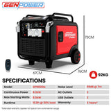 Darrahopens Outdoor Recreation > Camping > Batteries & Generators GENPOWER 8.5kW Peak 8.2kW Inverter Generator, Push Button & Remote Start, ATS Compatible, RCD, Portable w/ Wheels, 27L Fuel Tank, Grid Power Home Backup