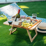 Darrahopens Outdoor Recreation > Camping > Camp Furniture Bamboo Foldable Picnic Table Tray with Wine and Glass Holders