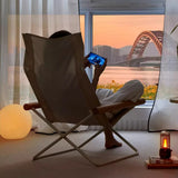 Darrahopens Outdoor Recreation > Camping > Camp Furniture Folding Camping Chair with Solid Wood Armrests Carbon Steel Frame - Khaki In Australia - Darrahopens