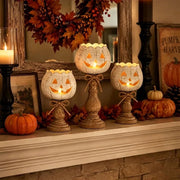 Darrahopens Outdoor Recreation > Camping > Camp Furniture Halloween Pumpkin Candle Holder, Decorative Tealight Holder Vintage Farmhouse Table Centerpiece for Fall Halloween Thanksgiving Mantel Shelf Home Decor 5.7 inch In Australia - Darrahopens