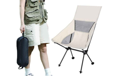 Darrahopens Outdoor Recreation > Camping > Camp Furniture Portable Compact Camping Chair for Outdoor Camp Travel Picnic Lightweight Folding High Back Camping Chair With Head Support -Beige