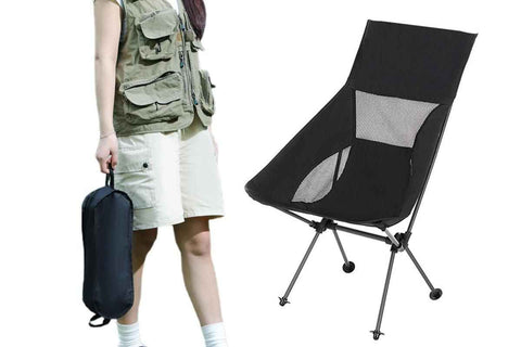 Darrahopens Outdoor Recreation > Camping > Camp Furniture Portable Compact Camping Chair for Outdoor Camp Travel Picnic Lightweight Folding High Back Camping Chair With Head Support -Black