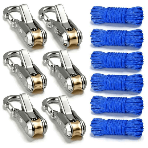Darrahopens Outdoor Recreation > Camping > Camp Safety Equipment 12-Piece Outdoor Tent Guyline Tensioner Kit, Dual-Row Buckle Brass Roller, Rebound Self-Locking Sturdy Windproof