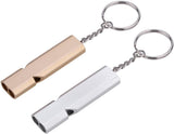 Darrahopens Outdoor Recreation > Camping > Camp Safety Equipment Whistles - Emergency Survival Whistles - Set of 2 - Extra Loud Aluminum Whistles for Outdoor Use - Slim Double-Barrel Rescue Whistles - Suitable for Swim Training, Camping, Hiking, Hunting, Boating and Other Activities (Gold + Silver)