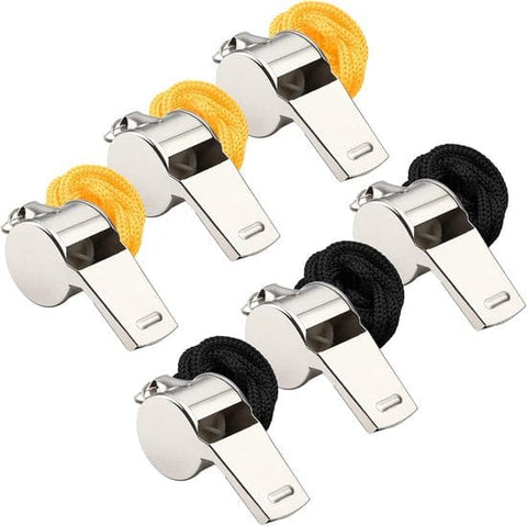 Darrahopens Outdoor Recreation > Camping > Camp Safety Equipment Whistles - Set of 6 - Emergency whistles - Stainless steel whistles - Metal whistles with lanyard - Coach whistles with lanyard - Sports whistles - Loud and clear whistles for referees - Emergencies in training halls