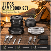 Darrahopens Outdoor Recreation > Camping > Camping Appliances 11PCS Black Camping Cookware Set – Lightweight Aluminium Camping Pots, Frying Pan, Kettle & Stainless Steel Cutlery, Portable Non-Stick Outdoor Cooking Set for 2-3 Person Camping, Hiking, Backpacking & Picnic In Australia - Darrahopens
