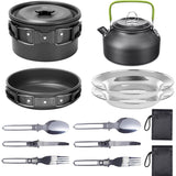 Darrahopens Outdoor Recreation > Camping > Camping Appliances 11PCS Black Camping Cookware Set – Lightweight Aluminium Camping Pots, Frying Pan, Kettle & Stainless Steel Cutlery, Portable Non-Stick Outdoor Cooking Set for 2-3 Person Camping, Hiking, Backpacking & Picnic In Australia - Darrahopens