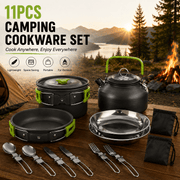 Darrahopens Outdoor Recreation > Camping > Camping Appliances 11PCS Green Camping Cookware Set – Lightweight Aluminium Camping Pots, Frying Pan, Kettle & Stainless Steel Cutlery, Portable Non-Stick Outdoor Cooking Set for 2-3 Person Camping, Hiking, Backpacking & Picnic In Australia - Darrahopens