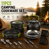 Darrahopens Outdoor Recreation > Camping > Camping Appliances 11PCS Green Camping Cookware Set – Lightweight Aluminium Camping Pots, Frying Pan, Kettle & Stainless Steel Cutlery, Portable Non-Stick Outdoor Cooking Set for 2-3 Person Camping, Hiking, Backpacking & Picnic In Australia - Darrahopens