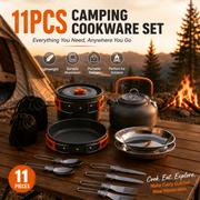 Darrahopens Outdoor Recreation > Camping > Camping Appliances 11PCS Orange Camping Cookware Set – Lightweight Aluminium Camping Pots, Frying Pan, Kettle & Stainless Steel Cutlery, Portable Non-Stick Outdoor Cooking Set for 2-3 Person Camping, Hiking, Backpacking & Picnic In Australia - Darrahopens