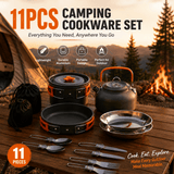 Darrahopens Outdoor Recreation > Camping > Camping Appliances 11PCS Orange Camping Cookware Set – Lightweight Aluminium Camping Pots, Frying Pan, Kettle & Stainless Steel Cutlery, Portable Non-Stick Outdoor Cooking Set for 2-3 Person Camping, Hiking, Backpacking & Picnic In Australia - Darrahopens