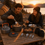 Darrahopens Outdoor Recreation > Camping > Camping Appliances 11PCS Orange Camping Cookware Set – Lightweight Aluminium Camping Pots, Frying Pan, Kettle & Stainless Steel Cutlery, Portable Non-Stick Outdoor Cooking Set for 2-3 Person Camping, Hiking, Backpacking & Picnic In Australia - Darrahopens