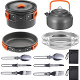 Darrahopens Outdoor Recreation > Camping > Camping Appliances 11PCS Orange Camping Cookware Set – Lightweight Aluminium Camping Pots, Frying Pan, Kettle & Stainless Steel Cutlery, Portable Non-Stick Outdoor Cooking Set for 2-3 Person Camping, Hiking, Backpacking & Picnic In Australia - Darrahopens