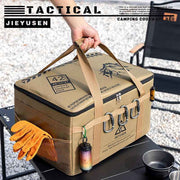 Darrahopens Outdoor Recreation > Camping > Camping Appliances 30L Collapsible Outdoor Tactical Organizer, Oxford Fabric Large Capacity Camping Gear Storage Bin with Waterproof PVC Base & Hanging Webbing for Picnic, Hiking, Camping & Kitchen Utensils, Black 38 x 26 x 30cm