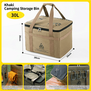 Darrahopens Outdoor Recreation > Camping > Camping Appliances 30L Collapsible Outdoor Tactical Organizer, Oxford Fabric Large Capacity Camping Gear Storage Bin with Waterproof PVC Base & Hanging Webbing for Picnic, Hiking, Camping & Kitchen Utensils, Khaki 38 x 26 x 30cm