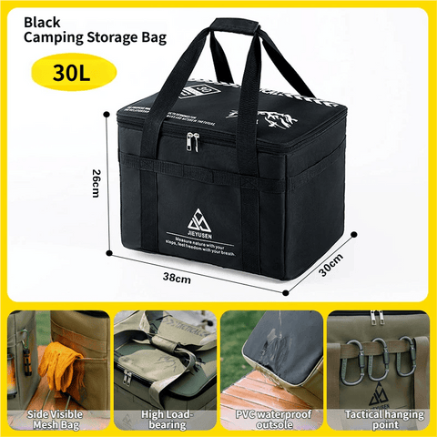 Darrahopens Outdoor Recreation > Camping > Camping Appliances 30L Collapsible Outdoor Tactical Organizer, Oxford Fabric Large Capacity Camping Gear Storage Bin with Waterproof PVC Base & Hanging Webbing for Picnic, Hiking, Camping & Kitchen Utensils, Black 38 x 26 x 30cm