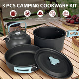 Darrahopens Outdoor Recreation > Camping > Camping Appliances 3Pcs Camping Cooking Set – Lightweight Anodised Aluminium Outdoor Cookware Kit with Heat-Resistant Handles