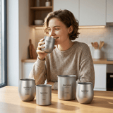 Darrahopens Outdoor Recreation > Camping > Camping Appliances 4-Piece Pure Titanium Cup Set – Double-Walled, Lightweight, Stackable Outdoor Drinking Cups for Camping, Hiking, Travel and Office Use (Gray)