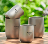 Darrahopens Outdoor Recreation > Camping > Camping Appliances 4-Piece Pure Titanium Cup Set – Double-Walled, Lightweight, Stackable Outdoor Drinking Cups for Camping, Hiking, Travel and Office Use (Gray)