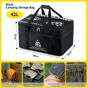 Darrahopens Outdoor Recreation > Camping > Camping Appliances 42L Collapsible Outdoor Tactical Organizer, Oxford Fabric Large Capacity Camping Gear Storage Bin with Waterproof PVC Base & Hanging Webbing for Picnic, Hiking, Camping & Kitchen Utensils, Black 48 x 27 x 33cm