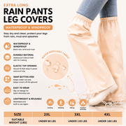 Darrahopens Outdoor Recreation > Camping > Camping Appliances Beige Waterproof Rain Leg Covers and Long Half Rain Pants, Quick Pull-On with Adjustable Elastic Top & Snap Closure Cuffs – Lightweight & Reusable, Windproof & Mudproof for Commuting, Cycling, Garden and Outdoor Activities (1 Pair 4XL)