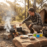 Darrahopens Outdoor Recreation > Camping > Camping Appliances Black Camping Cookware Set for 2–3 People – Portable Outdoor Cooking Pot, Frying Pan & 1.1L Kettle Kit with Stainless Steel Plates, Cups & Cutlery, Lightweight Non-Stick Camping Cook Set for Hiking, Picnic, Backpacking & RV Travel