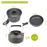 Darrahopens Outdoor Recreation > Camping > Camping Appliances Black Camping Cookware Set for 2–3 People – Portable Outdoor Cooking Pot, Frying Pan & 1.1L Kettle Kit with Stainless Steel Plates, Cups & Cutlery, Lightweight Non-Stick Camping Cook Set for Hiking, Picnic, Backpacking & RV Travel