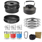 Darrahopens Outdoor Recreation > Camping > Camping Appliances Black Camping Cookware Set for 2–3 People – Portable Outdoor Cooking Pot, Frying Pan & 1.1L Kettle Kit with Stainless Steel Plates, Cups & Cutlery, Lightweight Non-Stick Camping Cook Set for Hiking, Picnic, Backpacking & RV Travel