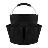 Darrahopens Outdoor Recreation > Camping > Camping Appliances Black Foldable Oxford Cloth Round Picnic Basket with Padded Metal Handle - 6 Pocket Large Capacity Storage Tote for Outdoor Beach and Shopping