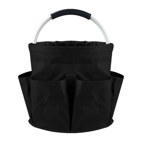 Darrahopens Outdoor Recreation > Camping > Camping Appliances Black Foldable Oxford Cloth Round Picnic Basket with Padded Metal Handle - 6 Pocket Large Capacity Storage Tote for Outdoor Beach and Shopping