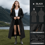Darrahopens Outdoor Recreation > Camping > Camping Appliances Black Full-Cover Hooded EVA Raincoat, Long Trench Coat Waterproof Rain Poncho with Adjustable Waist & Collar Drawstring, Zipper & Snap Windproof Closure, Extended Clear Brim and Covered Pockets for Dailywear Cycling Hiking Camping Use, L Size