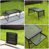 Darrahopens Outdoor Recreation > Camping > Camping Appliances Black Portable Camping Table Heat Resistant Steel Mesh Top Foldable BBQ Desk with Side Wings Adjustable Height Aluminium Frame for Outdoor Picnic