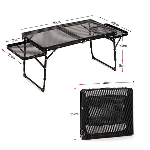 Darrahopens Outdoor Recreation > Camping > Camping Appliances Black Portable Camping Table Heat Resistant Steel Mesh Top Foldable BBQ Desk with Side Wings Adjustable Height Aluminium Frame for Outdoor Picnic