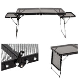 Darrahopens Outdoor Recreation > Camping > Camping Appliances Black Portable Camping Table Heat Resistant Steel Mesh Top Foldable BBQ Desk with Side Wings Adjustable Height Aluminium Frame for Outdoor Picnic