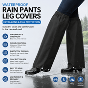 Darrahopens Outdoor Recreation > Camping > Camping Appliances Black Waterproof Rain Leg Covers and Long Half Rain Pants, Quick Pull-On with Adjustable Elastic Top & Snap Closure Cuffs – Lightweight & Reusable, Windproof & Mudproof for Commuting, Cycling, Garden and Outdoor Activities (1 Pair 3XL)