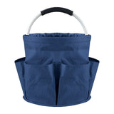Darrahopens Outdoor Recreation > Camping > Camping Appliances Blue Foldable Oxford Cloth Round Picnic Basket with Padded Metal Handle - 6 Pocket Large Capacity Storage Tote for Outdoor Beach and Shopping