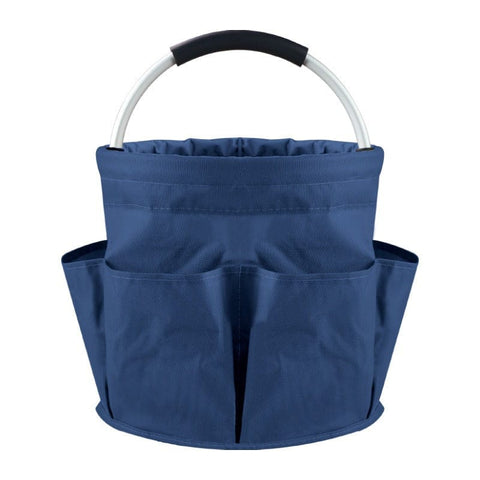 Darrahopens Outdoor Recreation > Camping > Camping Appliances Blue Foldable Oxford Cloth Round Picnic Basket with Padded Metal Handle - 6 Pocket Large Capacity Storage Tote for Outdoor Beach and Shopping