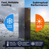 Darrahopens Outdoor Recreation > Camping > Camping Appliances GECKO 139L Upright Portable Fridge / Freezer, 12V/24V for Motorhome, Tiny Home, Off-grid and Caravan, Black In Australia - Darrahopens