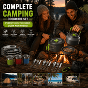 Darrahopens Outdoor Recreation > Camping > Camping Appliances Green Camping Cookware Set for 2–3 People – Portable Outdoor Cooking Pot, Frying Pan & 1.1L Kettle Kit with Stainless Steel Plates, Cups & Cutlery, Lightweight Non-Stick Camping Cook Set for Hiking, Picnic, Backpacking & RV Travel