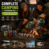 Darrahopens Outdoor Recreation > Camping > Camping Appliances Green Camping Cookware Set for 2–3 People – Portable Outdoor Cooking Pot, Frying Pan & 1.1L Kettle Kit with Stainless Steel Plates, Cups & Cutlery, Lightweight Non-Stick Camping Cook Set for Hiking, Picnic, Backpacking & RV Travel