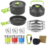 Darrahopens Outdoor Recreation > Camping > Camping Appliances Green Camping Cookware Set for 2–3 People – Portable Outdoor Cooking Pot, Frying Pan & 1.1L Kettle Kit with Stainless Steel Plates, Cups & Cutlery, Lightweight Non-Stick Camping Cook Set for Hiking, Picnic, Backpacking & RV Travel