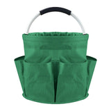 Darrahopens Outdoor Recreation > Camping > Camping Appliances Green Foldable Oxford Cloth Round Picnic Basket with Padded Metal Handle - 6 Pocket Large Capacity Storage Tote for Outdoor Beach and Shopping