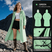 Darrahopens Outdoor Recreation > Camping > Camping Appliances Green Full-Cover Hooded EVA Raincoat, Long Trench Coat Waterproof Windproof Rain Poncho with Adjustable Waist & Collar Drawstring, Extended Clear Brim and Covered Pockets for Dailywear Cycling Hiking Camping Use, L Size In Australia - Darrahopens